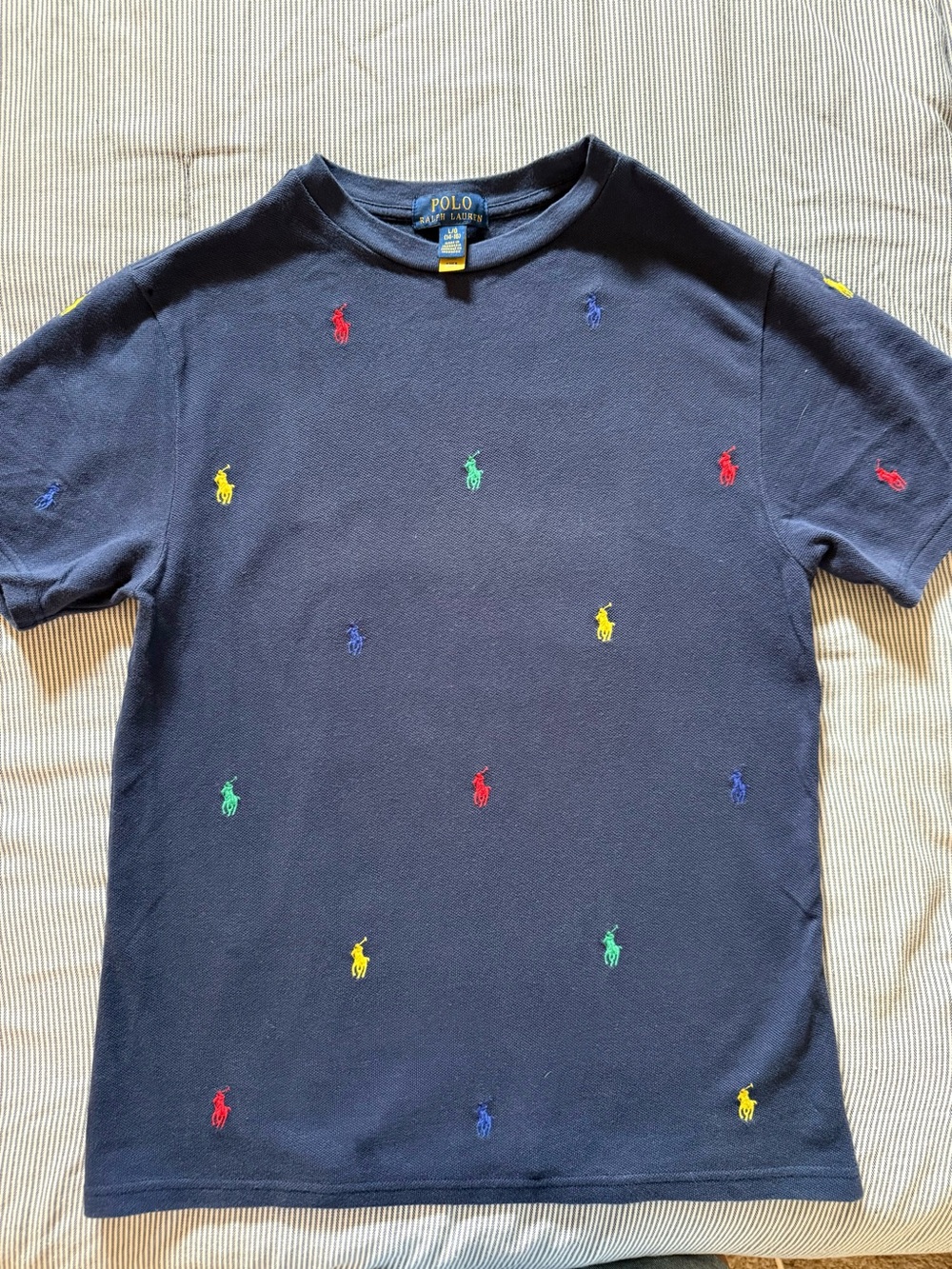 Large Kid’s Polo by Ralph Lauren Navy Tee with Multicolor Embroidered Pony Motif